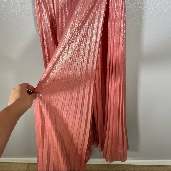 Retrofete Mallory pink shimmer cut out strapless slit gown S wedding guest gala - Picture 8 of 16